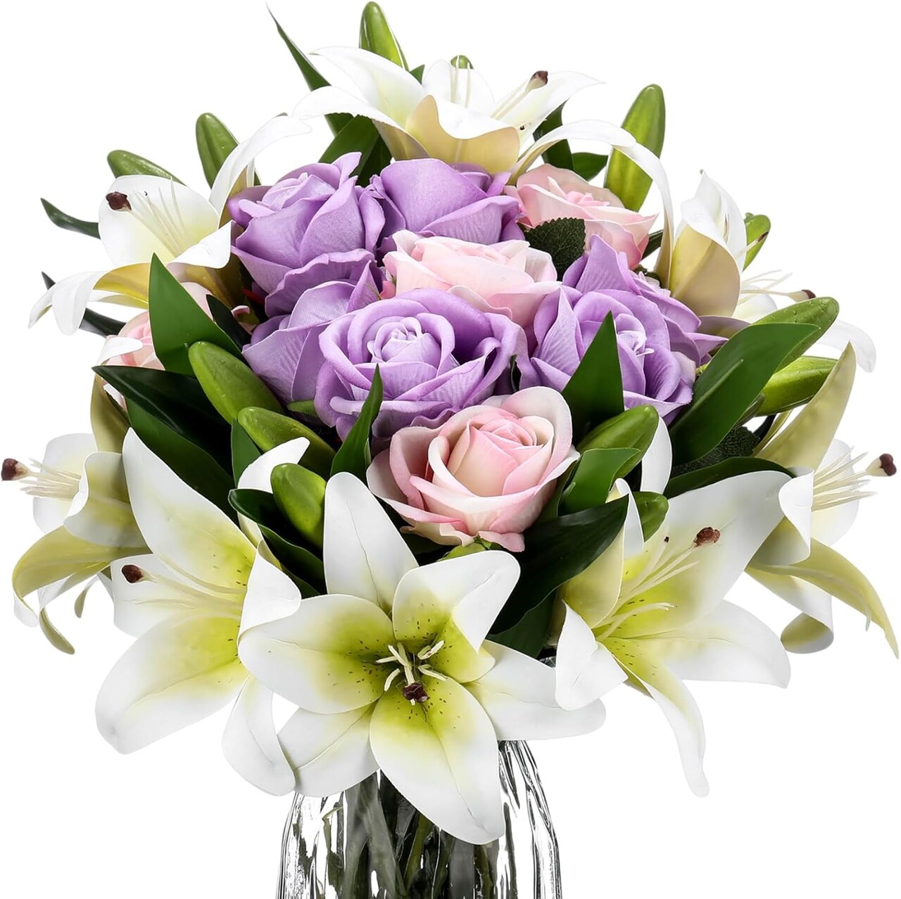 20 Pcs Summer Bouquets Artificial Flowers Velvet Realistic Roses and Latex Easter Lilies Flowers Bouquet Decorations Arrangements